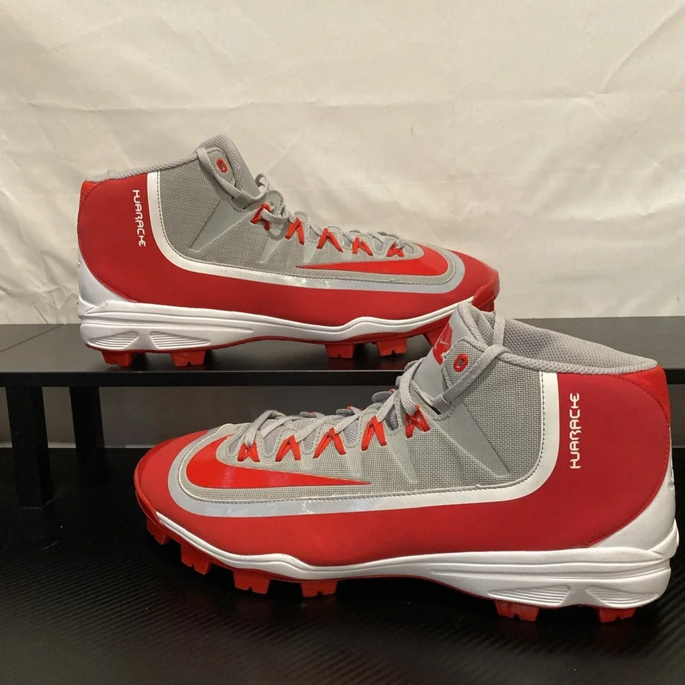 Nike BSBL Hurrache‎ Baseball Shoes Red Gray White Size 16